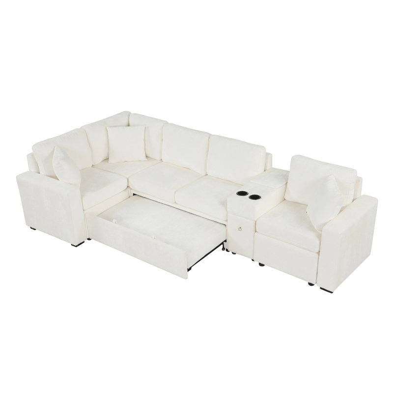 Canapé-lit modulaire convertible en L 120,5 po avec canapé-lit modulaire réversible avec lit escamotable, porte-gobelets et grand espace de rangement pour le salon