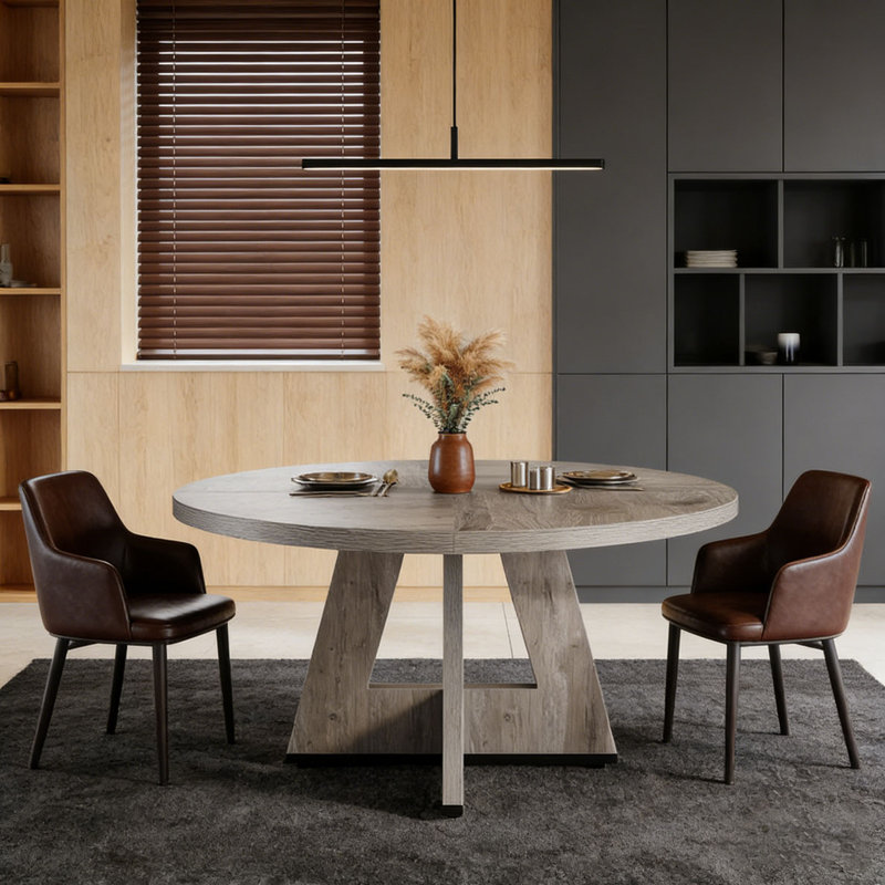 Wooden Round Dining Table Farmhouse Kitchen Dinner Table, Gray, Gray