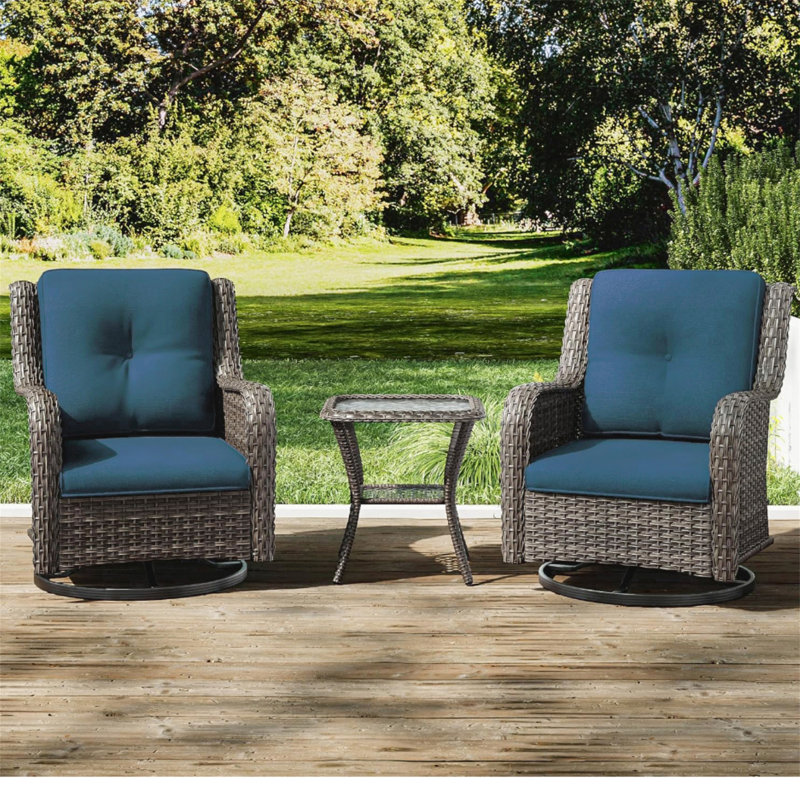Wicker Patio Furniture Set - 3 Piece Rattan Outdoor Sectional Conversation Sets 2 Piece Wicker Hang Gliding  Chairs And 1 Side Table