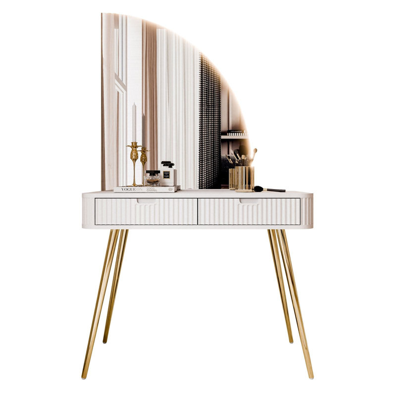 -QS dressing table with LED mirror, White/Gold
