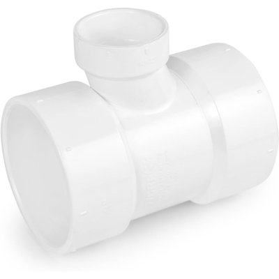 3" x 3" x 2" PVC DWV Drain Waste Vent Sanitary Tee Reducing Hub, White PVC Drain, Waste & Vent Fitting, (10 Pack)