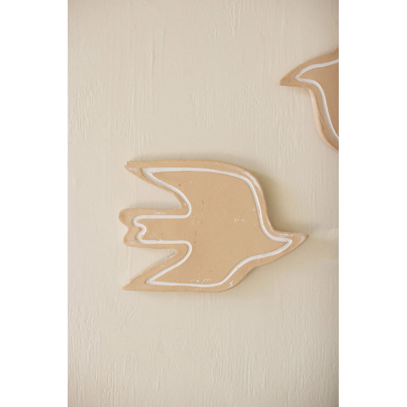  Clay Bird Wall Decor 7" H Handcrafted Whitewashed Finish, Set of 2