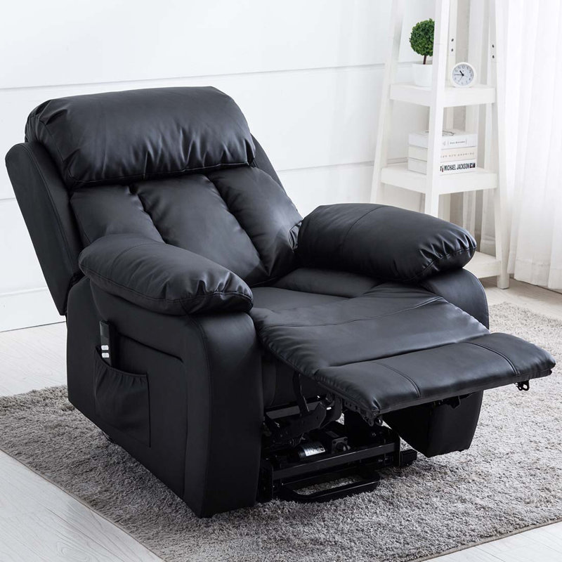 96cm Wide Lift Assist Standard Recliner with Massager, Black, Dual Motor Lift Assist
