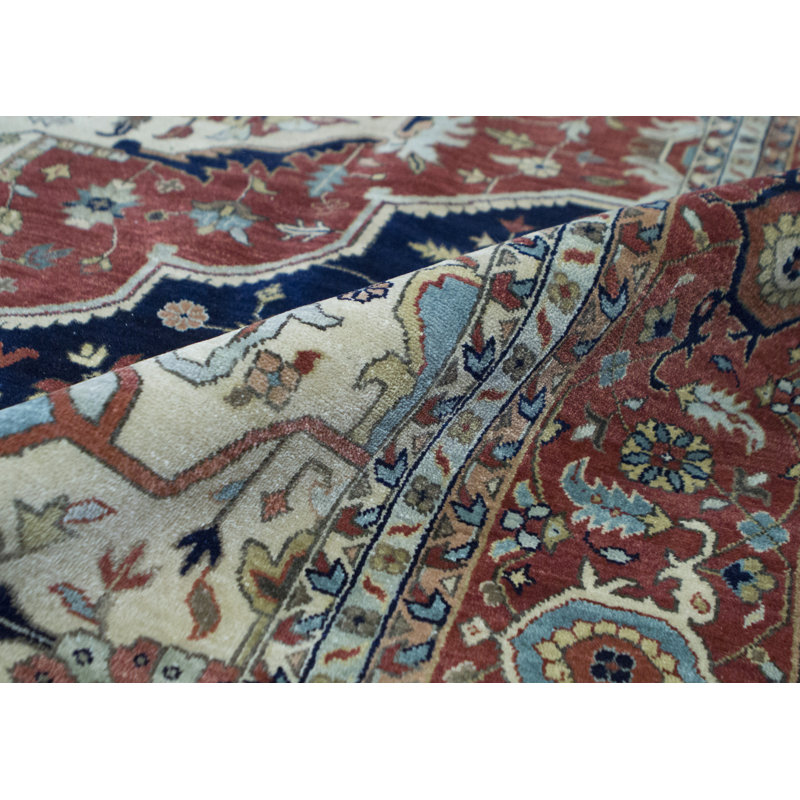 Hand Knotted Wool Southwestern Area Rug in Rust/Blue/Ivory