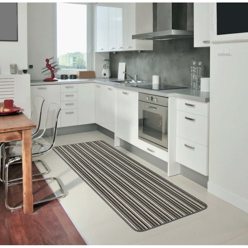 Navin Striped Kitchen Mat, Silver, Runner 67 x 180cm