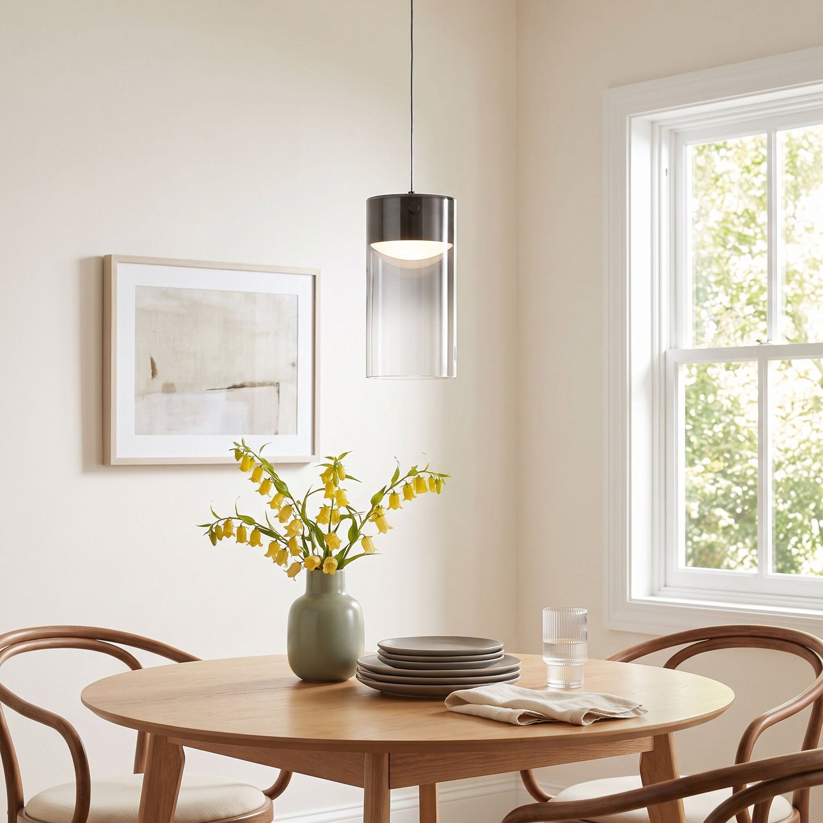 Delonda Single Light Glass Dimmable LED Pendant, Graduating Smoke