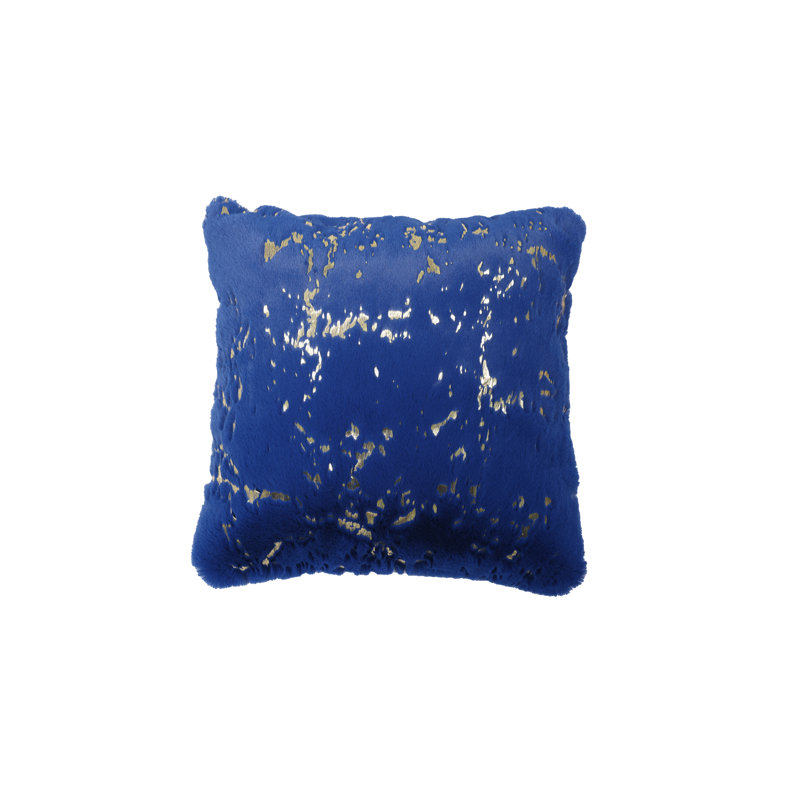 Coussin décoratif en fausse fourrure, Bleu / or