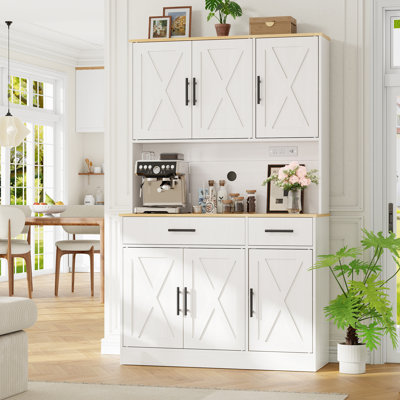 70'' Kitchen Pantry Cabinet with Adjustable Shelves and Built-In AC Outlets & USB Charging Station
