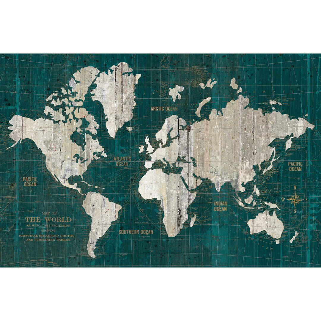 Leinwandbild Old World Map Blaugrün von Wild Apple Portfolio