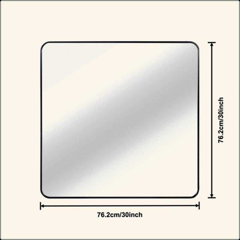 Black Metal Framed Square Bathrrom Mirror For Wall., 30" x 30", Black