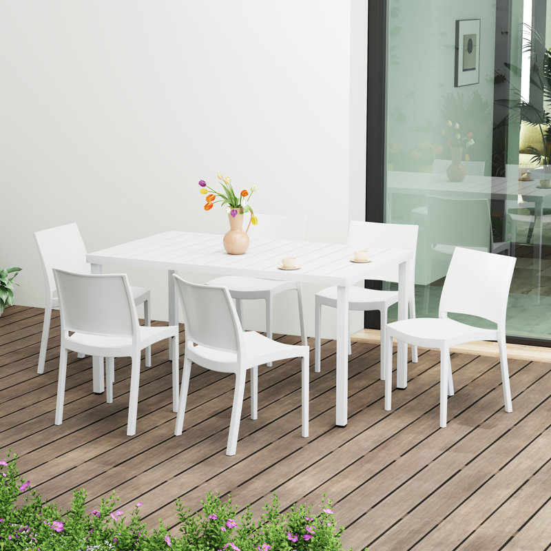 Ensemble de salle à manger rectangulaire pour 6 personnes, Blanc