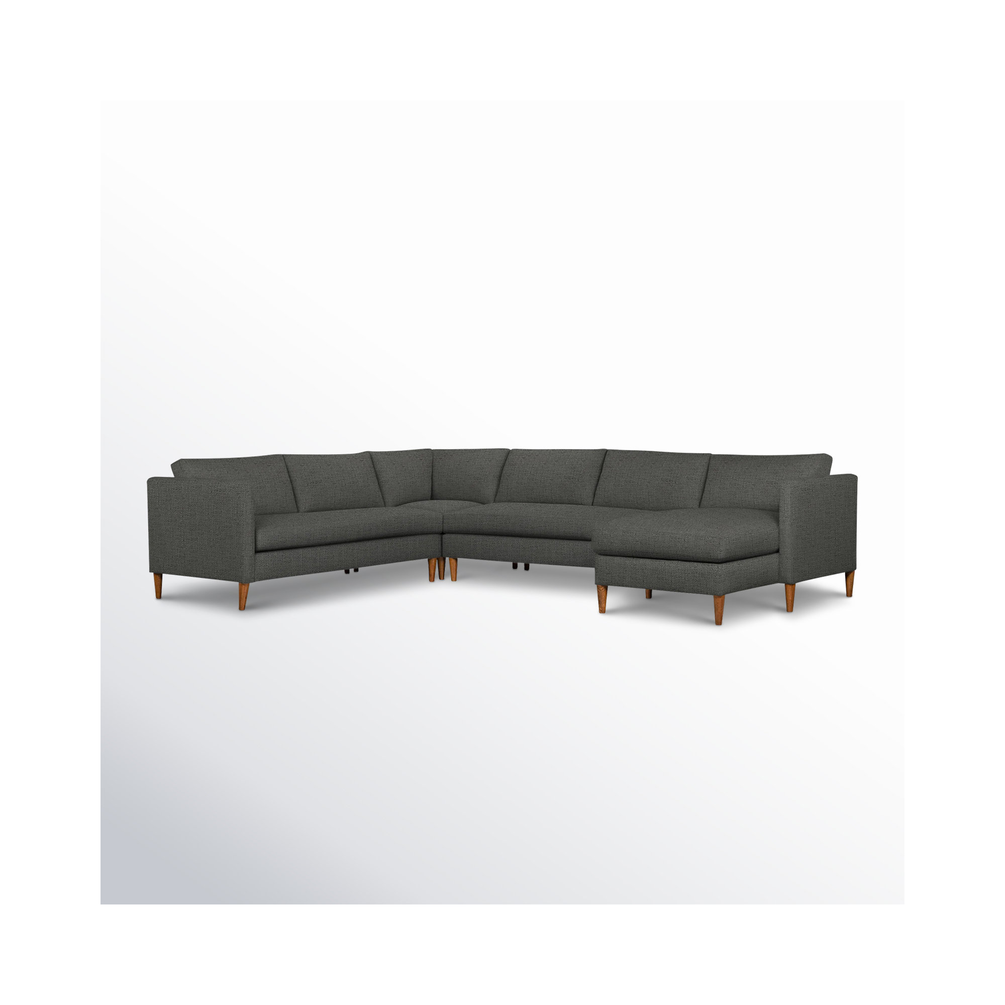Clifford 4-Piece Upholstered Custom Sectional, Zuma Charcoal Textured Linen, Right Hand Facing