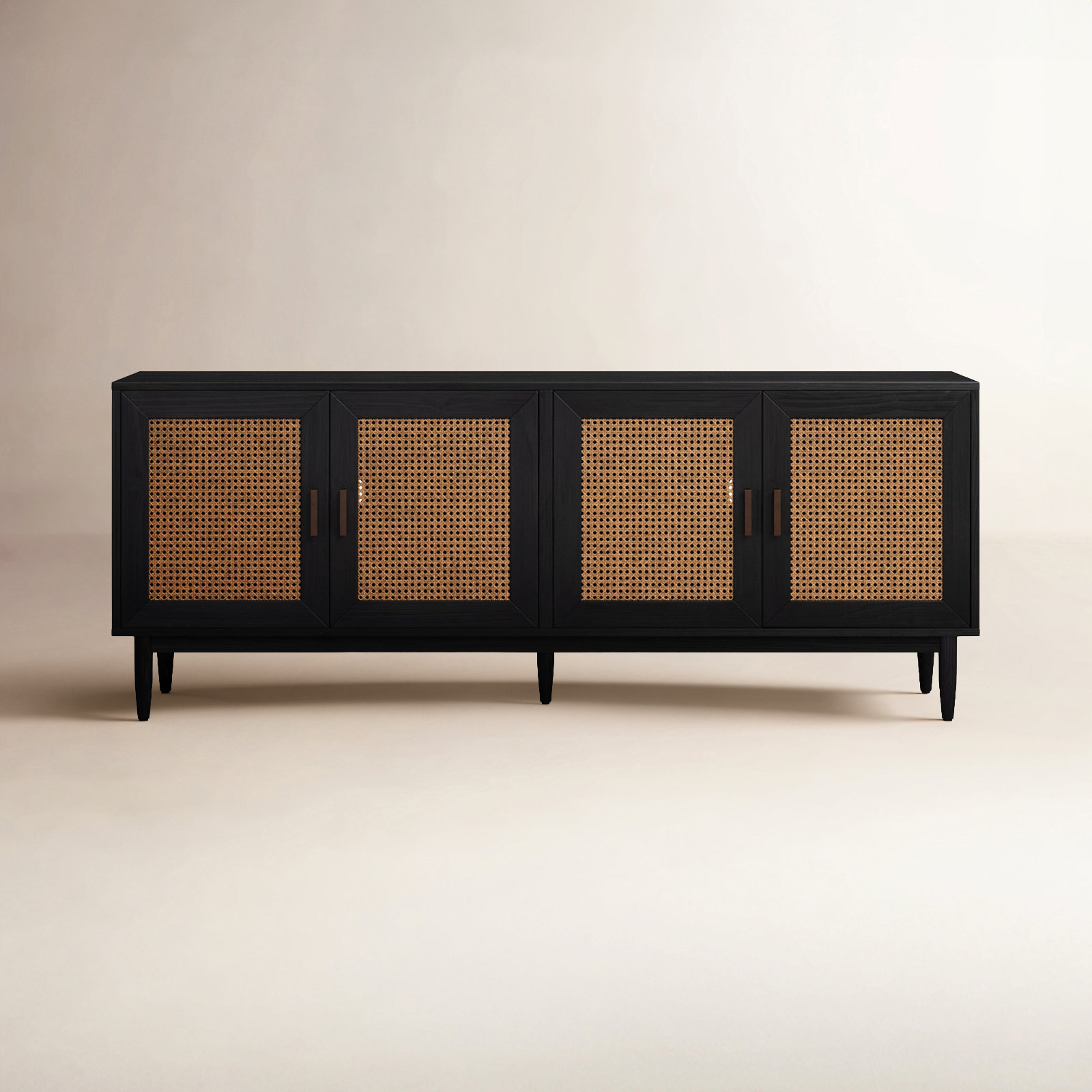 Genie Solid Wood 4-Door Sideboard, Black