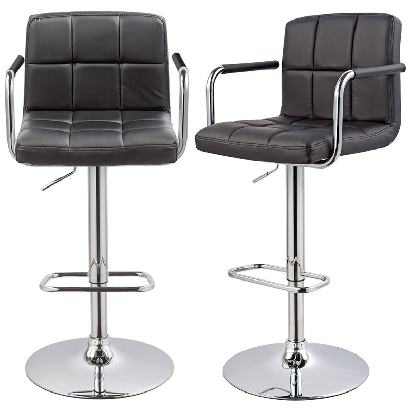 Amjed Swivel Upholstered Adjustable Height Counter Stool with Metal Frame, Black