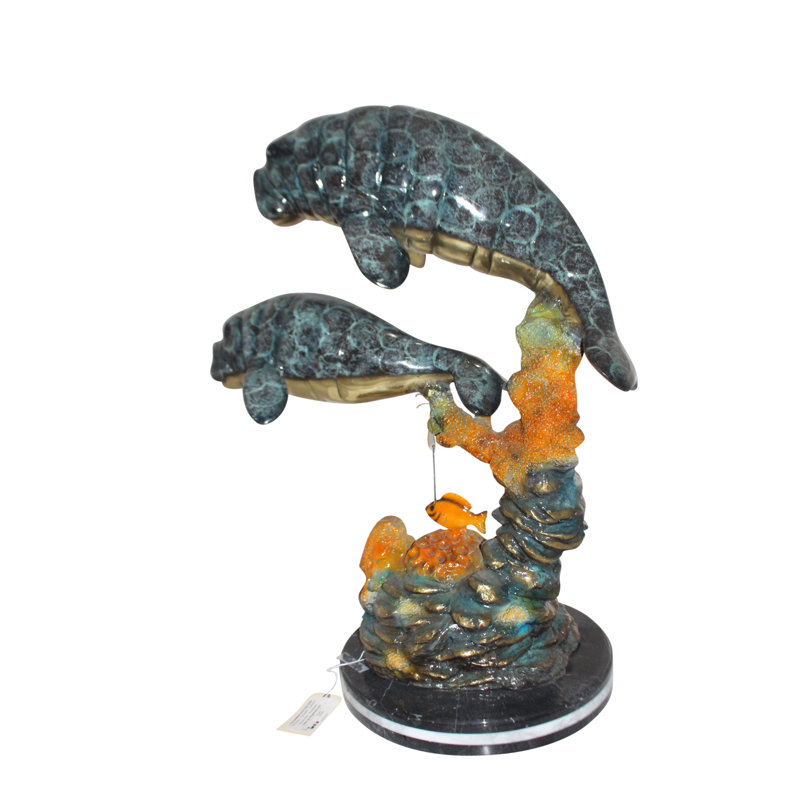Statue de bronze de Lamantins Boan nageant - grande taille: L 18 po x l 28 po x H 38 po.