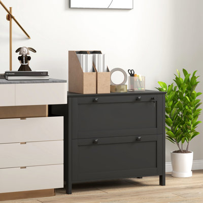 Classeur verrouillable pour bureau à domicile, noir. 2 tiroirs avec barre de suspension réglable pour le format lettre, format légal et légal. Élégant, fonctionnel. Sécuritaire. - Panneau de particules revêtu. Capacité de l 31,1 po x l 15,7 po x H 28,3 po. Capacité de 132 lb.