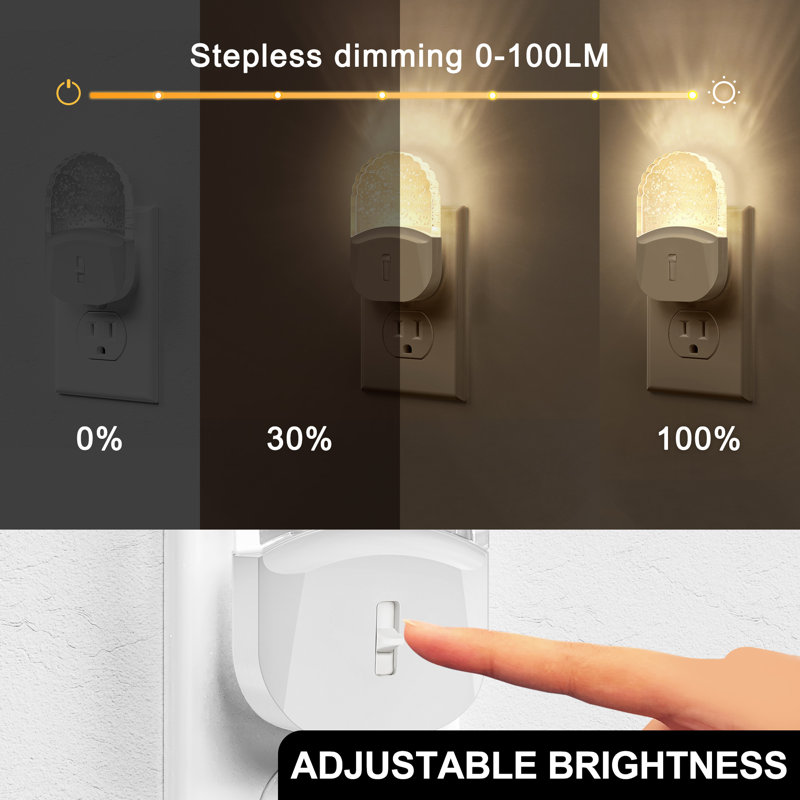 White Plug-In Dimmable Night Light With Acrylic Decor And 3000K Light