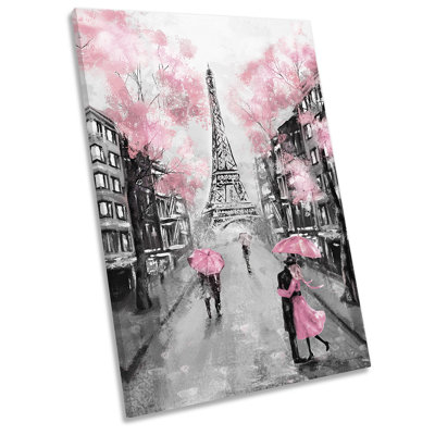 Floral Pink Eiffel Tower Paris - Wrapped Canvas Painting