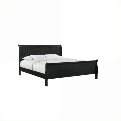 King Size Solid Wood Black Finish Panel Sleigh Bed Low Profile Bedroom Furniture for Master and Guest Room