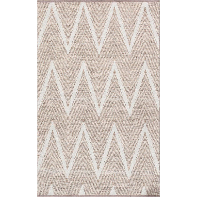 Tapis beige / ivoire à motif de chevrons en laine / coton fait à la main 5 pi x 8 pi