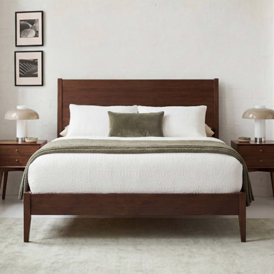 Solid Bamboo Mid-Century Sled Platform Bed – No Box Spring Needed, Easy Assembly