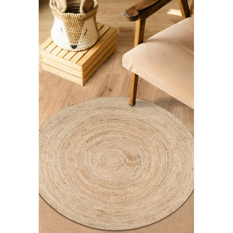 Tapis de couleur unie en jute tissé à la machine Holker, Rond 4 pi 11 po