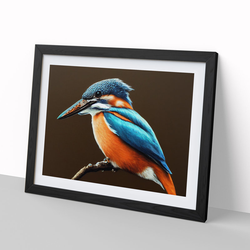 Effervescent Kingfisher Bird - Single Picture Frame Painting, Black, 46cm H x 64cm W x 2cm D