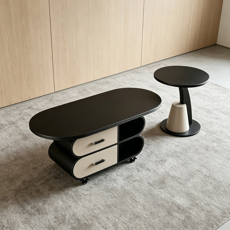Table basse de style crème de luxe italienne légère, H 17,71 po x L 39,37 po x l 19,68 po, Noir