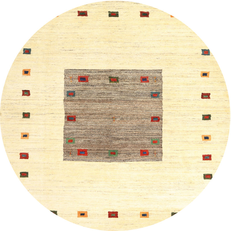 Tapis contemporain beige / gris, Rond 6 pi