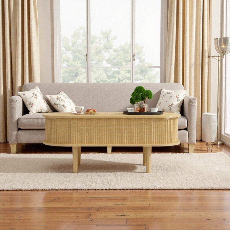 Table basse à plateau relevable moderne avec rangement caché, table centrale à plateau relevable en bois naturel pour le salon et les petits espaces