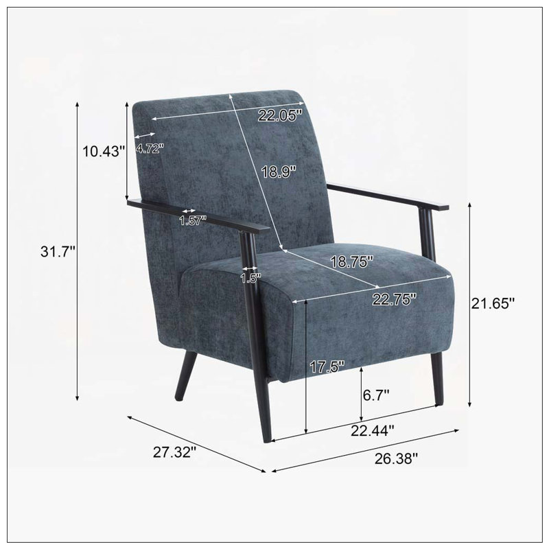 Fauteuil d'appoint rembourré avec structure en métal, Bleu gris
