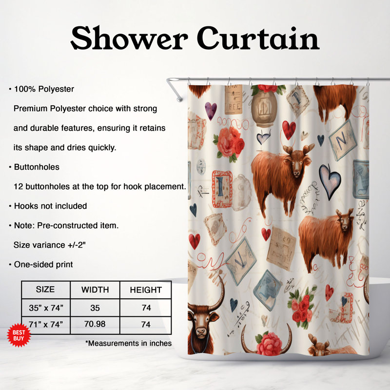 Cow Love - Rideau de douche Premium, H 74 po x l 71 po