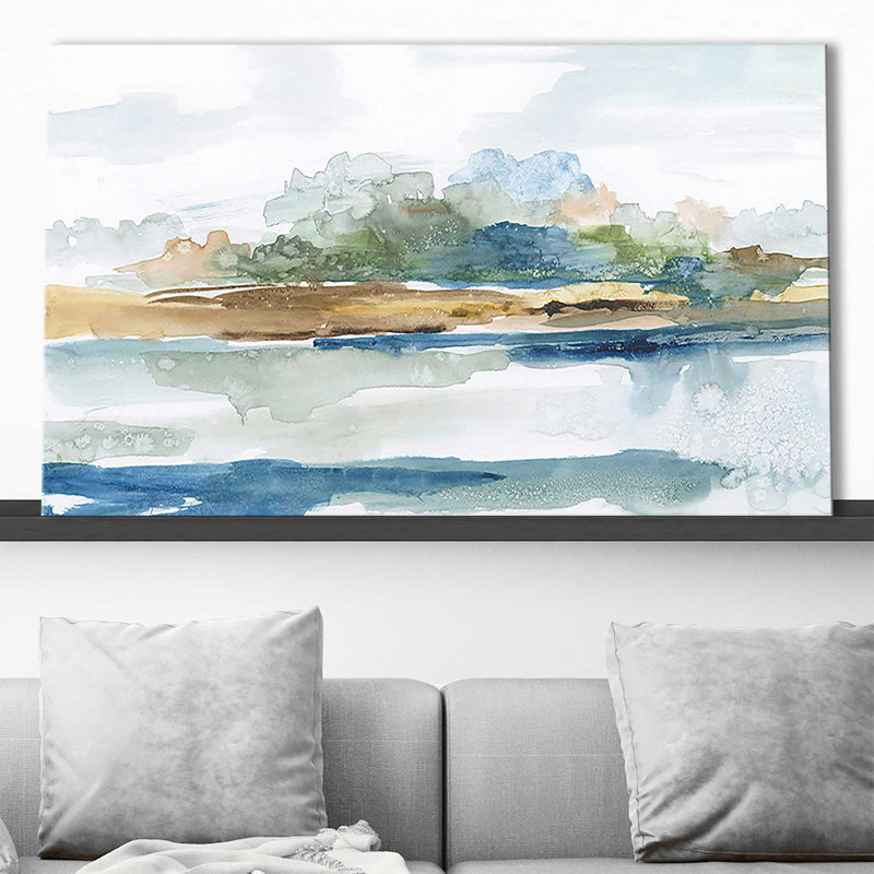 «Blue Solace» par Nan - Peinture, Toile tendue, H 36 po x l 60 po x P 1,5 po
