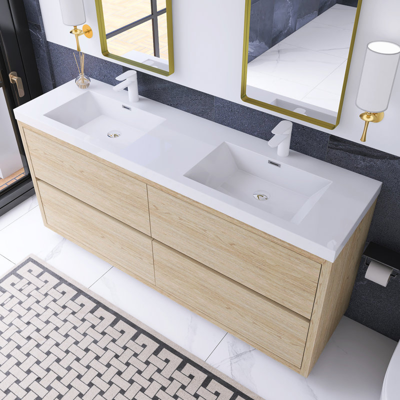 72 In. Double Sink Freestanding Bathroom Vanity, Oak Natural Wood