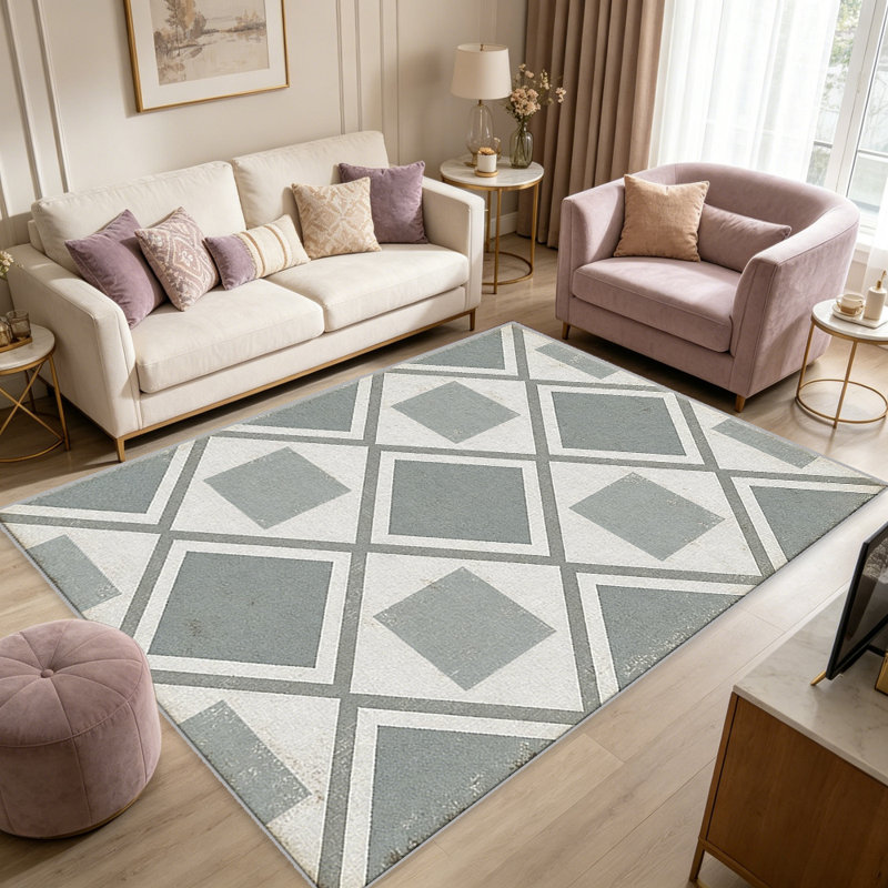 Grey Diamond carpet-easy to clean, machine-washable, soft and comfortable; suitable for door mats, kitchens, living rooms, bedrooms, corridors, and laundry areas. Easy to clean, durable carpet for home decoration.