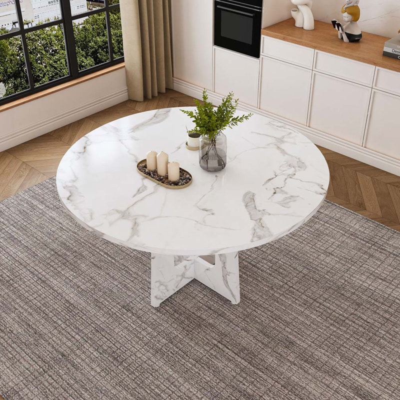 47.24" Round Dining Table,Farmhouse MDF Table