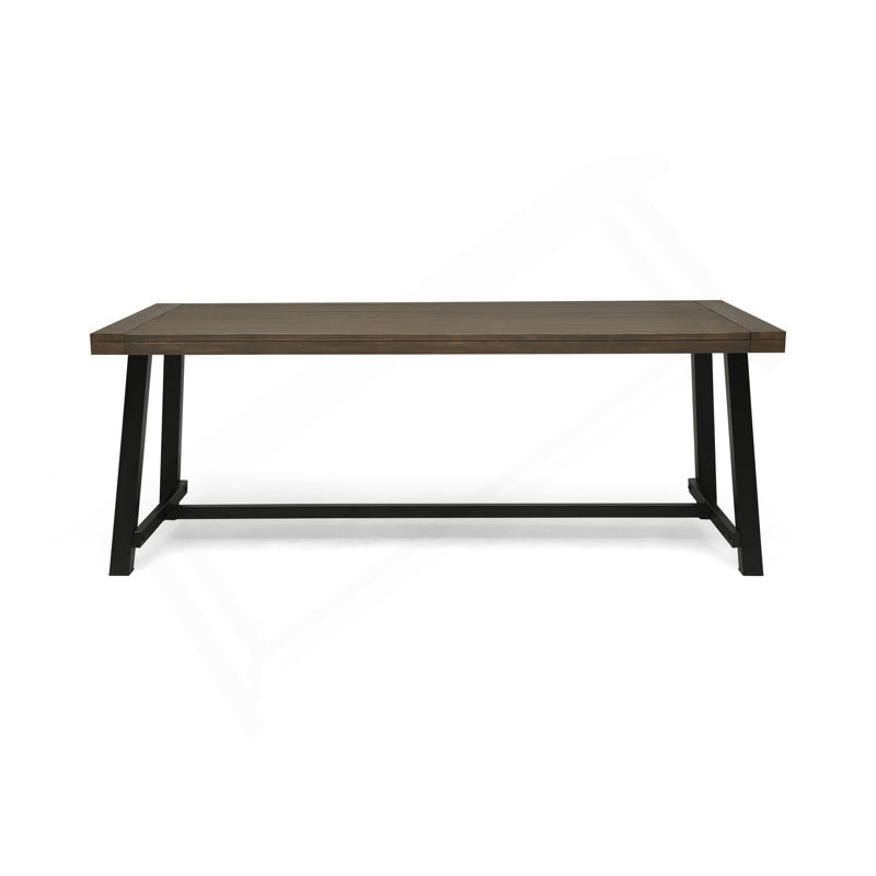 Table de salle à manger d'extérieur en bois d'acacia, gris / métal rustique, Noir, Gris