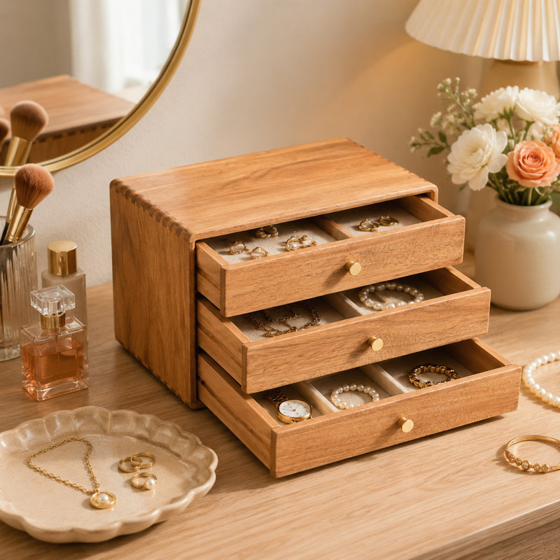 Organisateur de bijoux vintage en bois d'acacia, armoire de rangement de bureau, boîte à accessoires