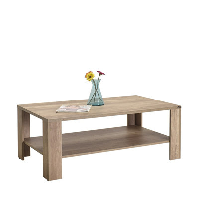 Table basse moderne avec rangement supplémentaire, noyer clair, 43,3 po x 16,5 po x 25,6 po | Panneau de particules 100% enduit de mélamine, durable et élégant | Parfait pour le salon et les espaces contemporains, design élégant