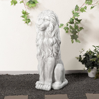 36.25"H Oversized MGO Guardian Sitting Lion Garden Statue-White