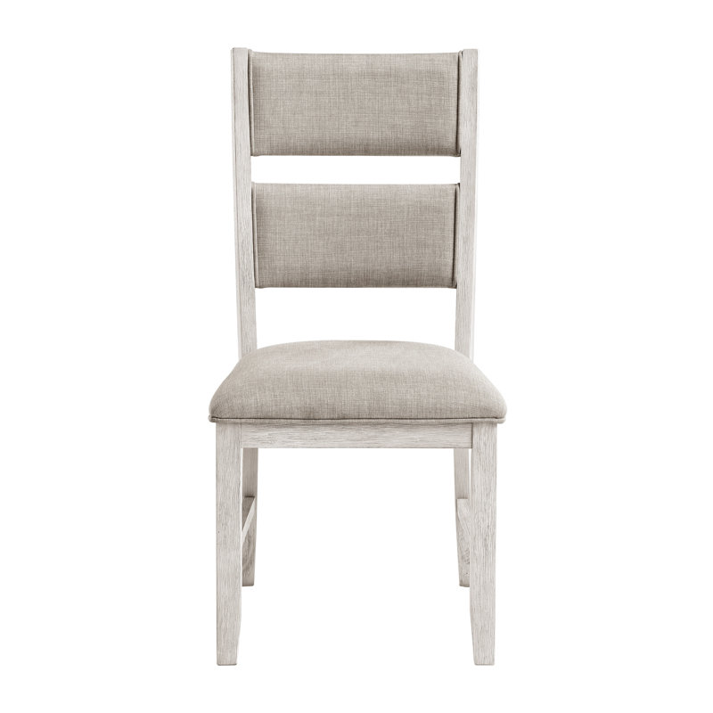 Ensemble de 2 chaises d'appoint de style campagne moderne, finition blanc antique, dossier rembourré, mobilier en bois | Idée de cadeau