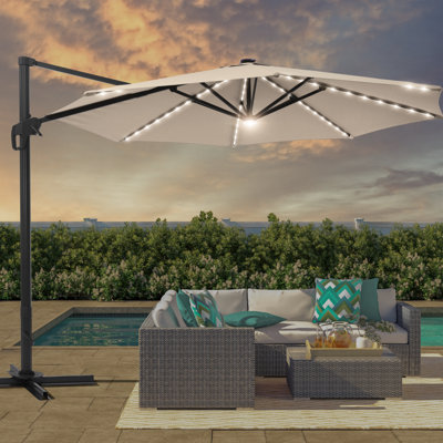 Alissiya 132'' Lighted Cantilever Umbrella