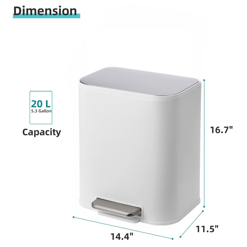 Poubelle de cuisine de 5,2 gallons (20 L), poubelle en acier inoxydable avec poubelle intérieure, poubelle avec couvercle à fermeture en douceur, poubelle rectangulaire
