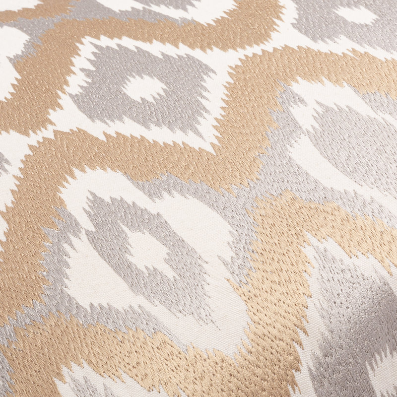 Ikat Luxe Ivory and Tan Embroidered Cotton Square Pillow