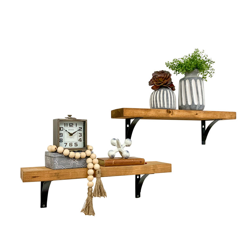 2 Piece Pine Accent Shelf, 7" H x 24" W x 5.5" D, Walnut