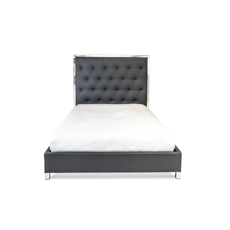 Altarik Vegan Leather Metal Standard Bed, White, Queen