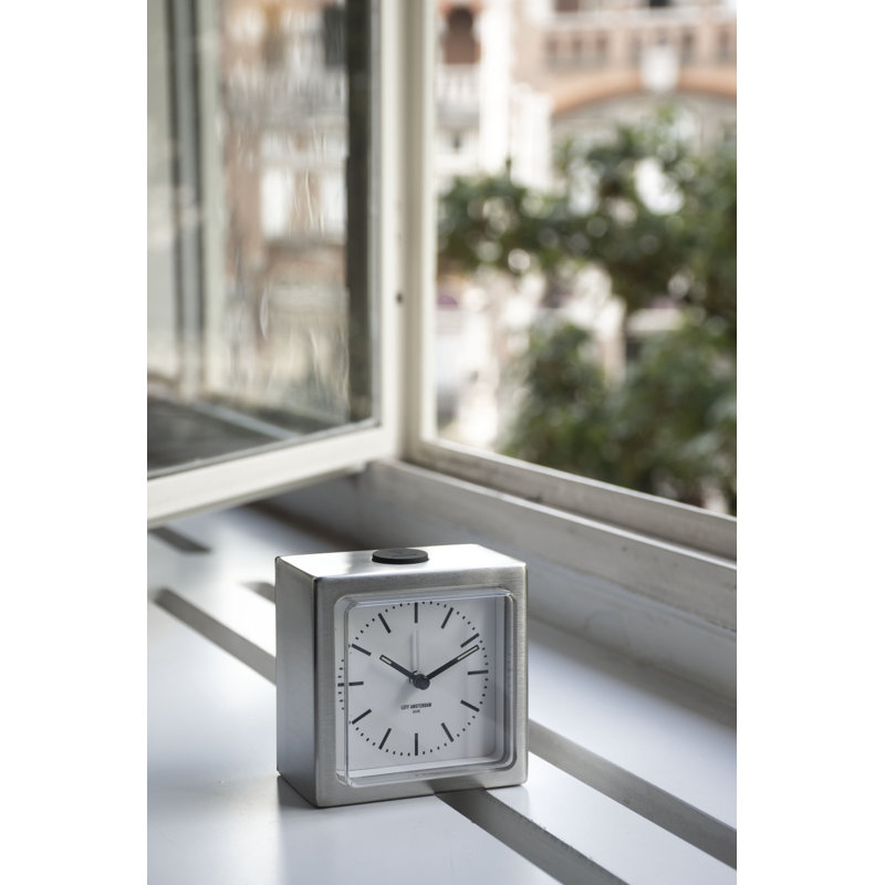 Block Modern & Contemporary Analogue Stainless Steel Alarm Tabletop Clock in Stainless Steel, 8.5cm H x 8.5cm W x 6cm D