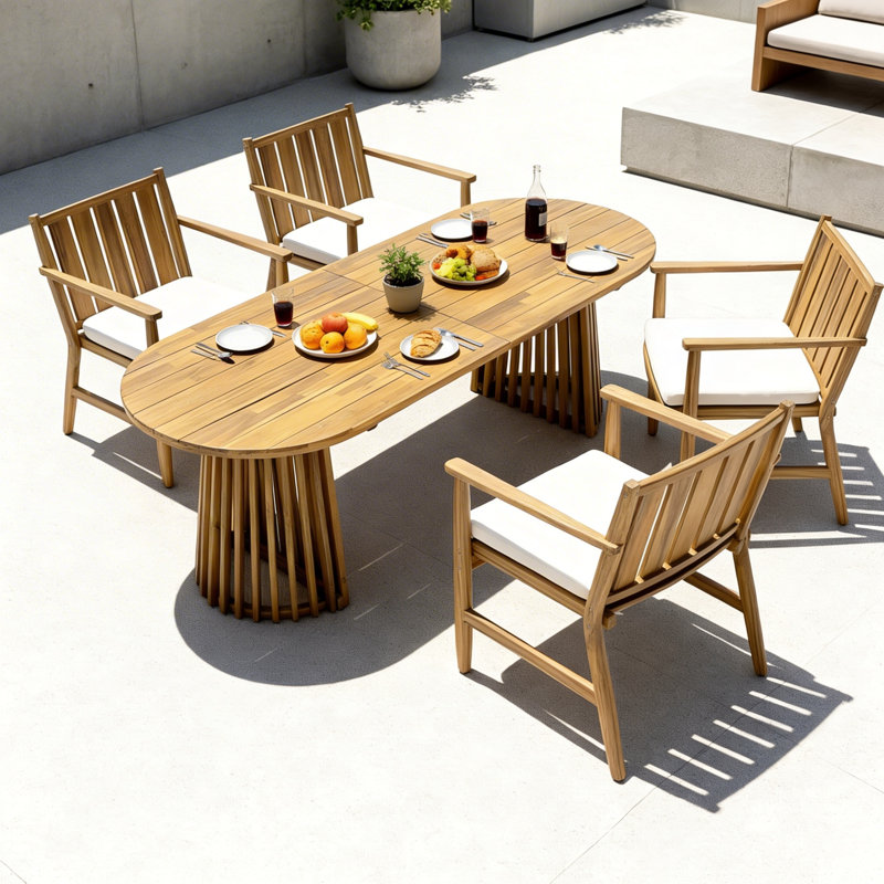 Caelis Outdoor 4-Person Acacia Wood Dining Set With Removable Cushions, 4