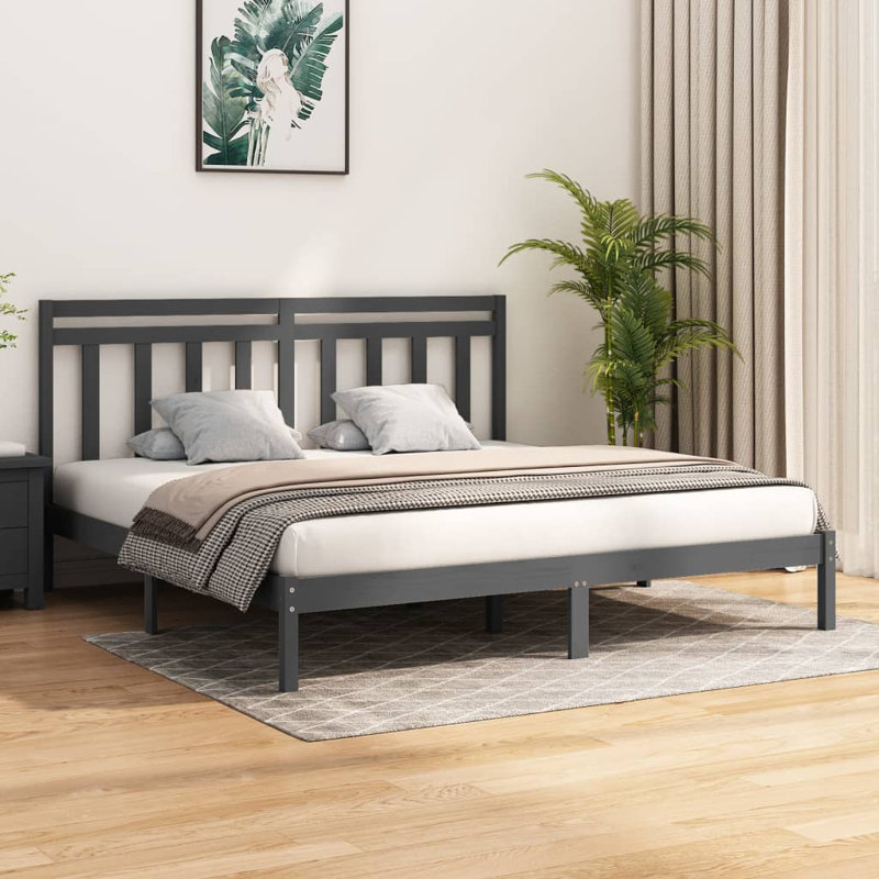 Jenesys Solid Wood Bed, 200 x 200cm, Grey