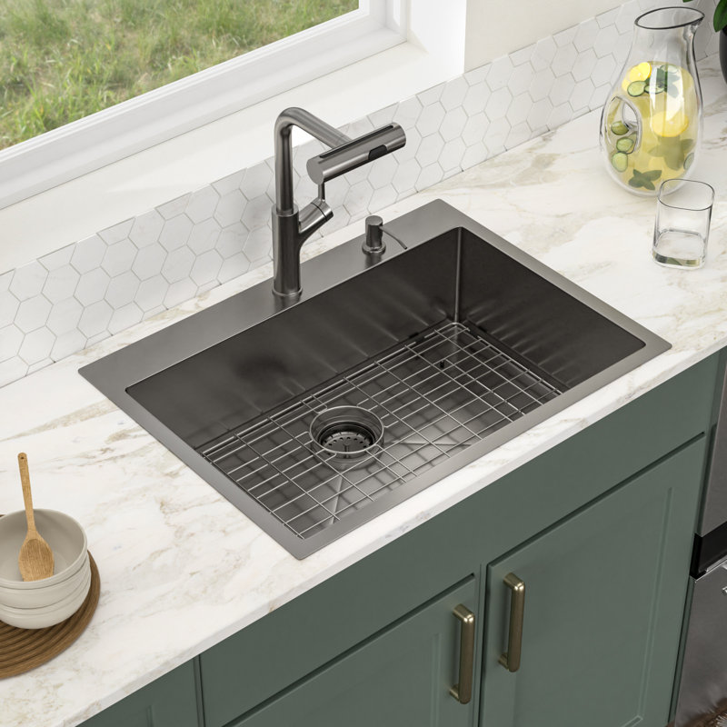 Évier de cuisine à montage sur plan 33 po x 22 po en acier inoxydable avec accessoires et robinet